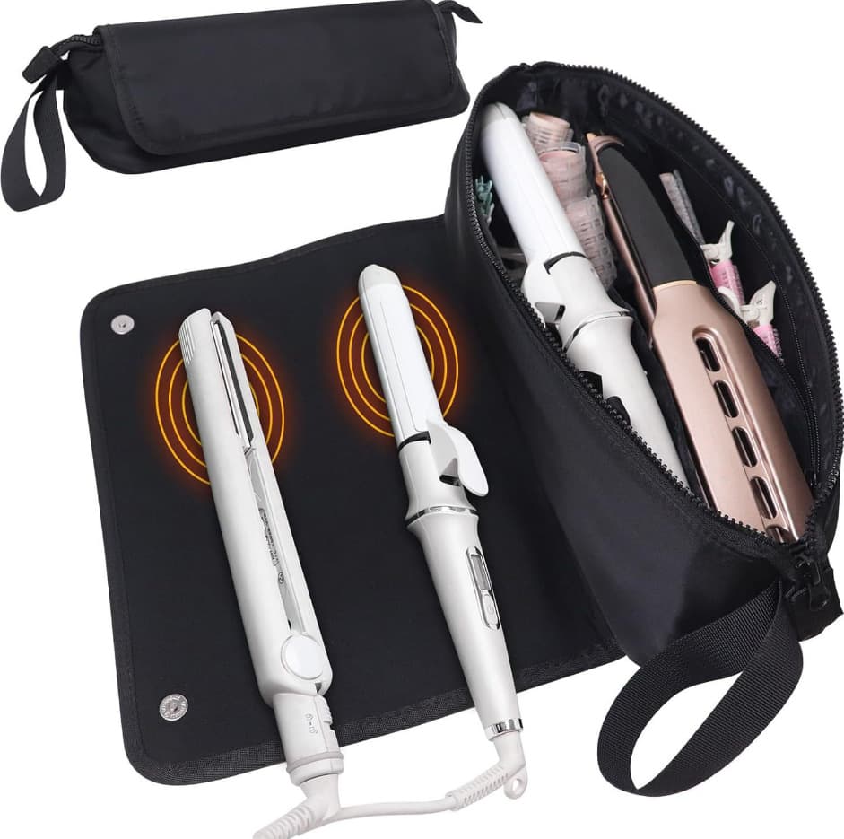 Black Insulated Roll-Up Travel Case for Hair Styling Tools - 18x5.5x5 Inch