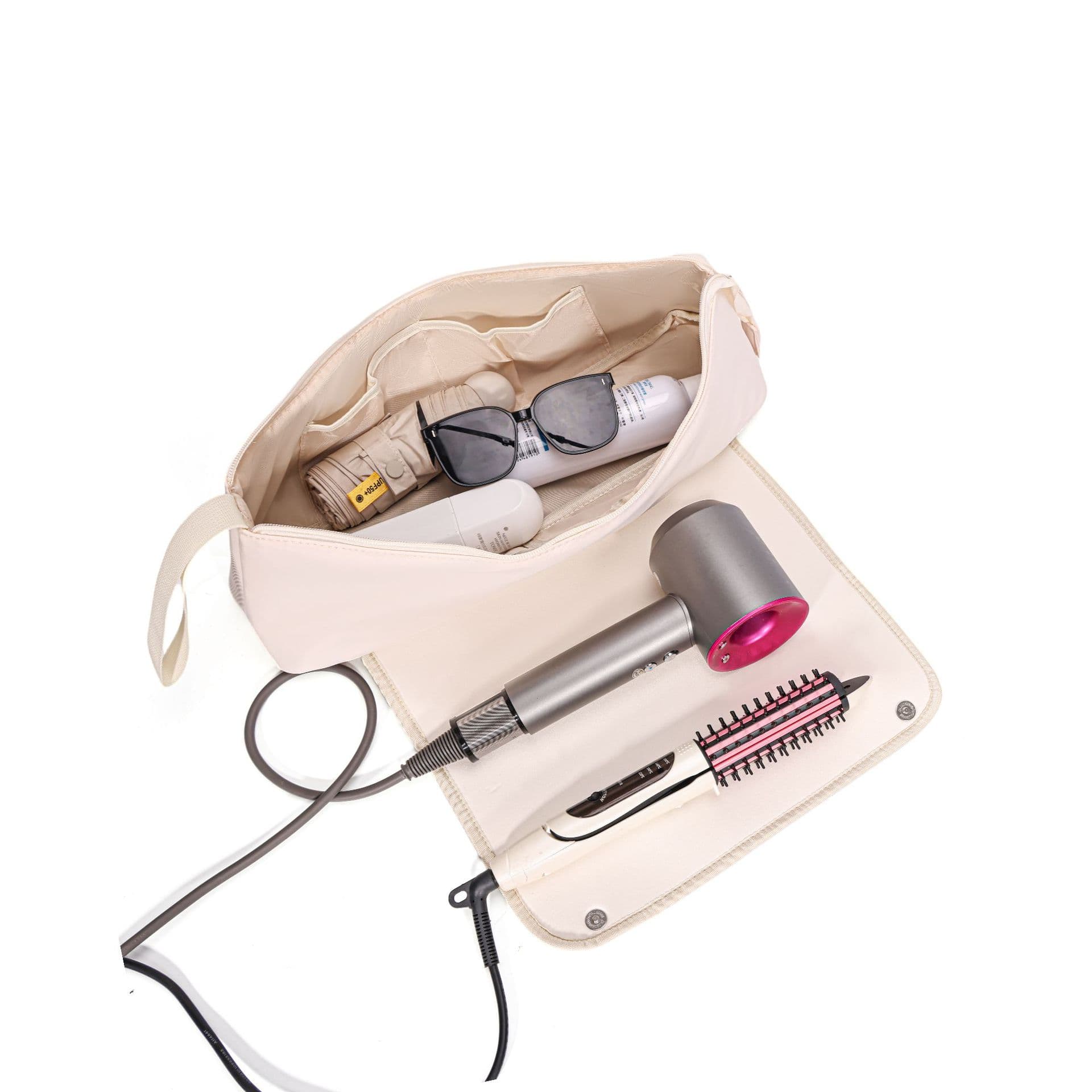White Insulated Roll-Up Travel Case for Hair Styling Tools - 18x5.5x5 Inch
