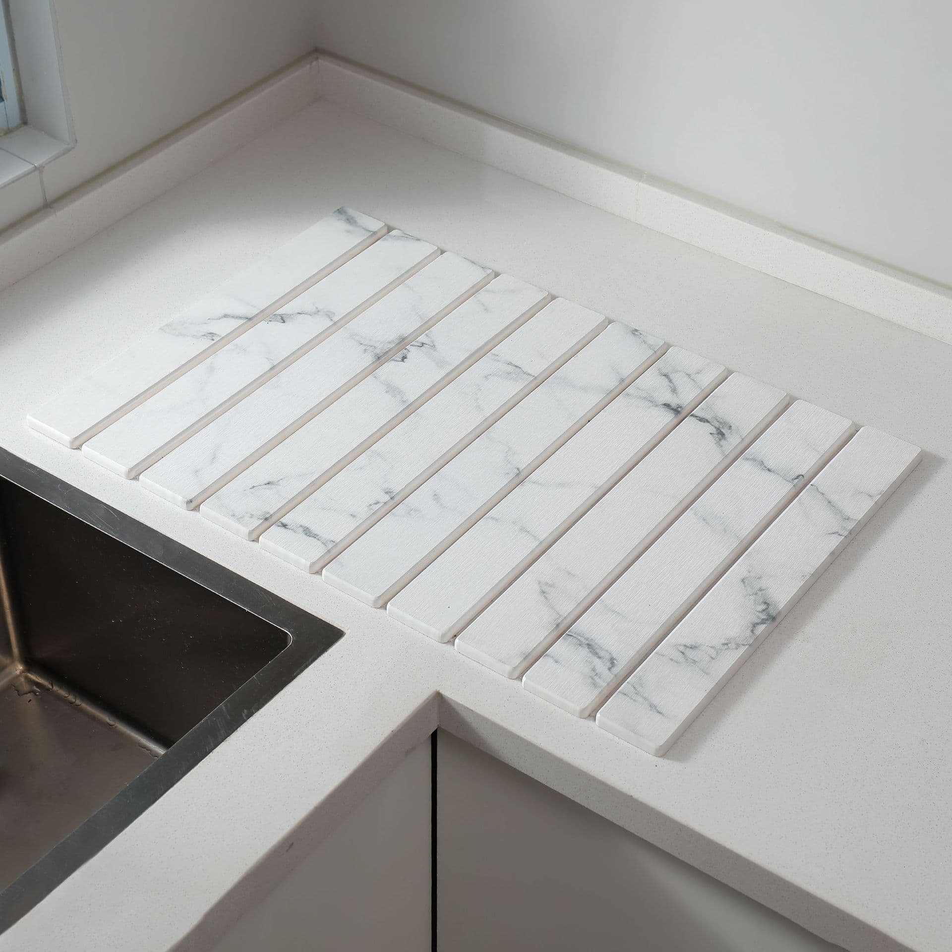 30 × 40 cm Foldable Marble Pattern Kitchen Dish Drainer (Style 1)