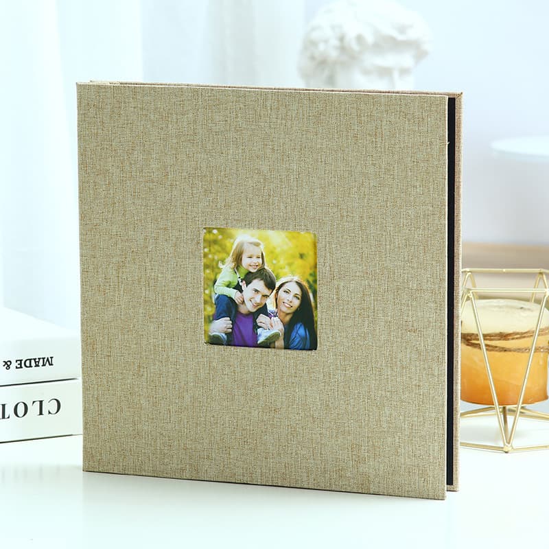 Brown Linen Self-Adhesive Photo Album DIY Scrapbook with Cover - Brown Photo