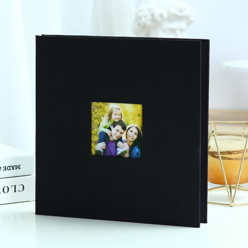 Black Linen Self-Adhesive Photo Album DIY Scrapbook with Cover - Black Photo