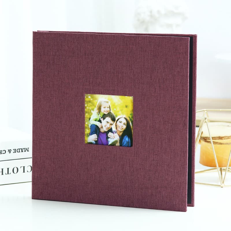 Dark purple Linen Self-Adhesive Photo Album DIY Scrapbook with Cover Window
