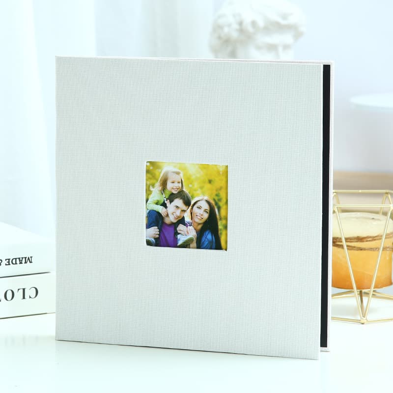 White Linen Self-Adhesive Photo Album DIY Scrapbook with Cover - White Photo