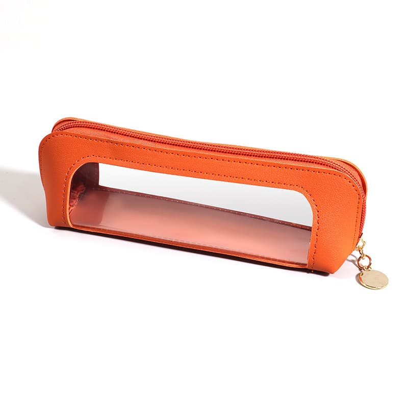 2-Pcs Orange Transparent Makeup Brush Case - Portable Zippered Cosmetic