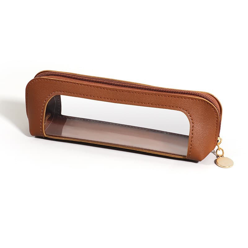 2-Pcs Brown Transparent Makeup Brush Case - Portable Zippered Cosmetic Pouch