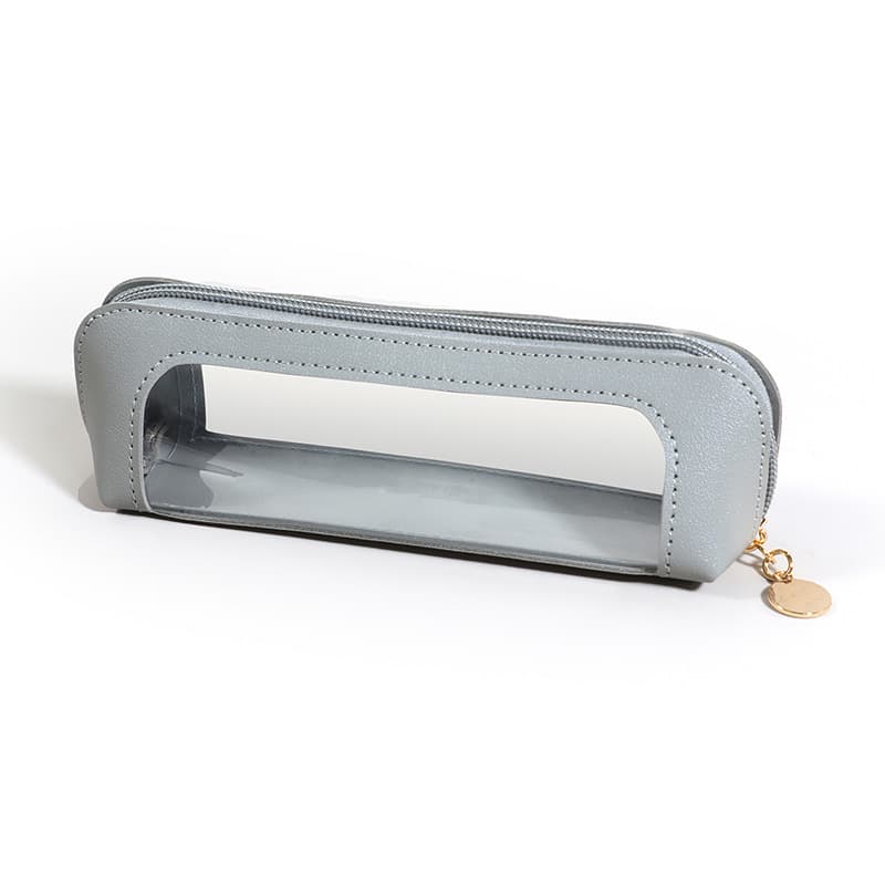 2-Pcs Grey Transparent Makeup Brush Case - Portable Zippered Cosmetic Pouch