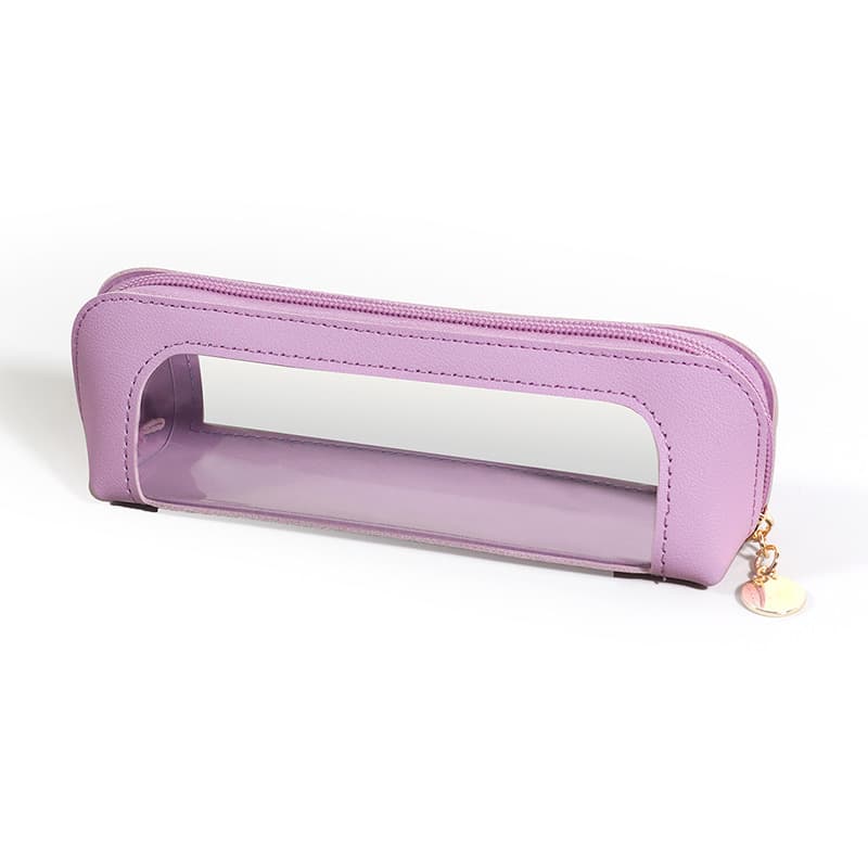 2-Pcs Purple Transparent Makeup Brush Case - Portable Zippered Cosmetic