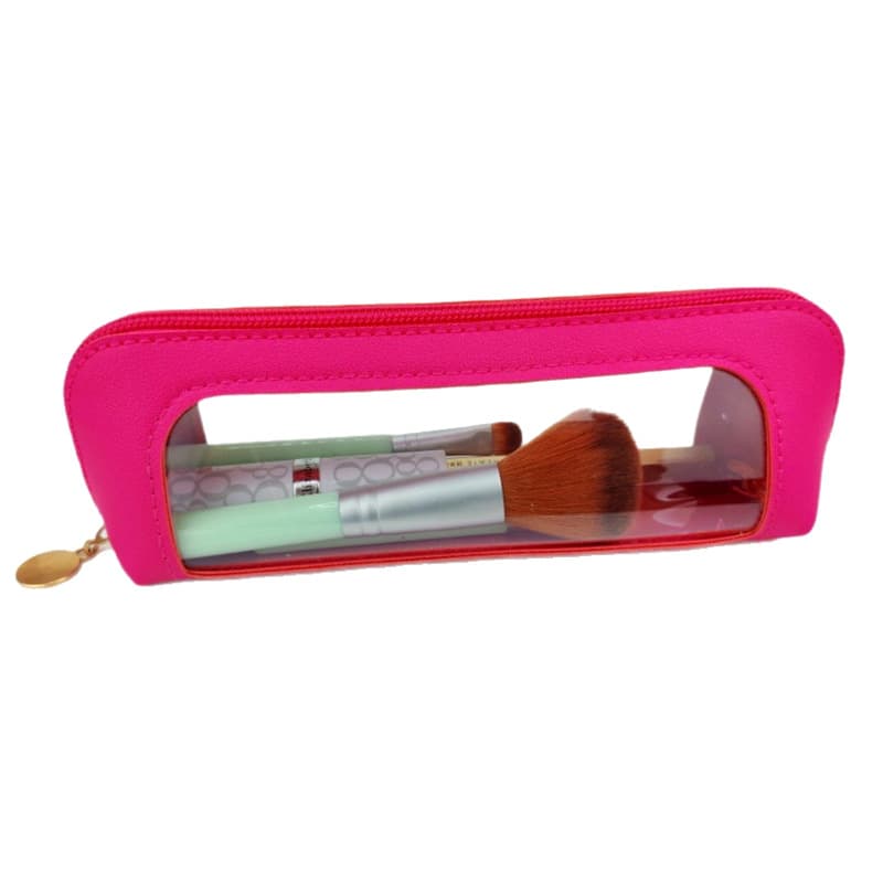 2-Pcs Rose red Transparent Makeup Brush Case - Portable Zippered Cosmetic
