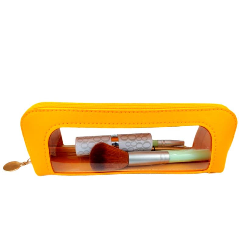 2-Pcs Yellow Transparent Makeup Brush Case - Portable Zippered Cosmetic