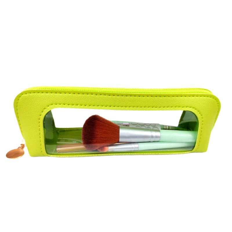 2-Pcs Green Transparent Makeup Brush Case - Portable Zippered Cosmetic Pouch