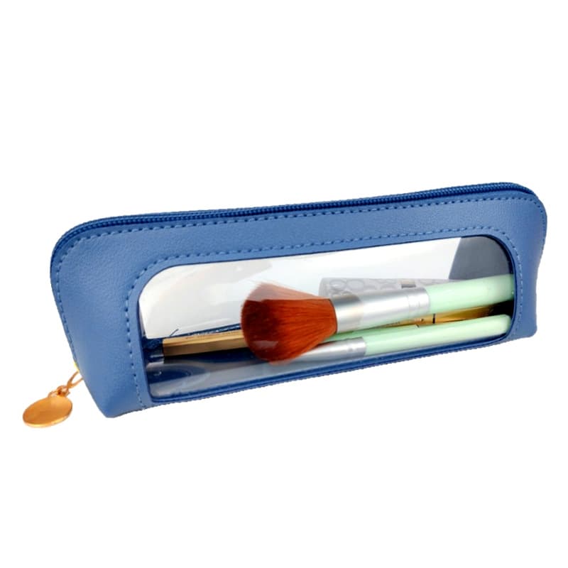 2-Pcs Blue Transparent Makeup Brush Case - Portable Zippered Cosmetic Pouch
