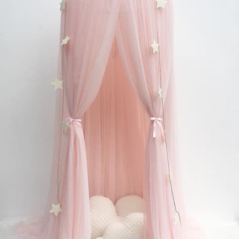 Pink Nordic Style 7-Layer Tulle Bed Canopy 300 cm Extra Long 60 cm Dome