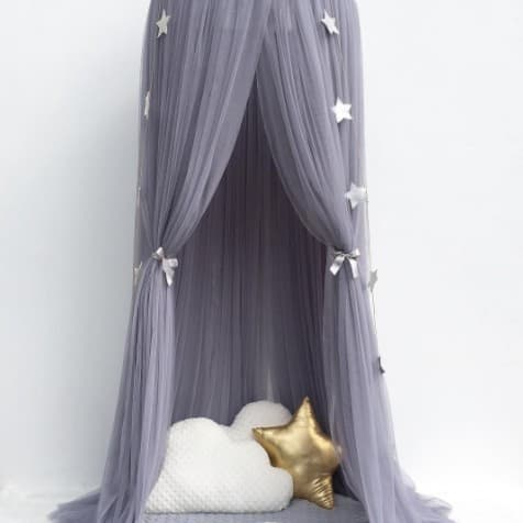 Grey Nordic Style 7-Layer Tulle Bed Canopy 300 cm Extra Long 60 cm Dome