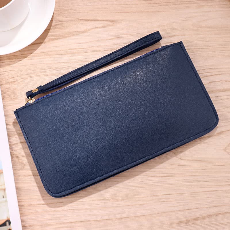 Sapphire blue Women's Soft PU Leather Double-Layer Zip Wallet with Wrist