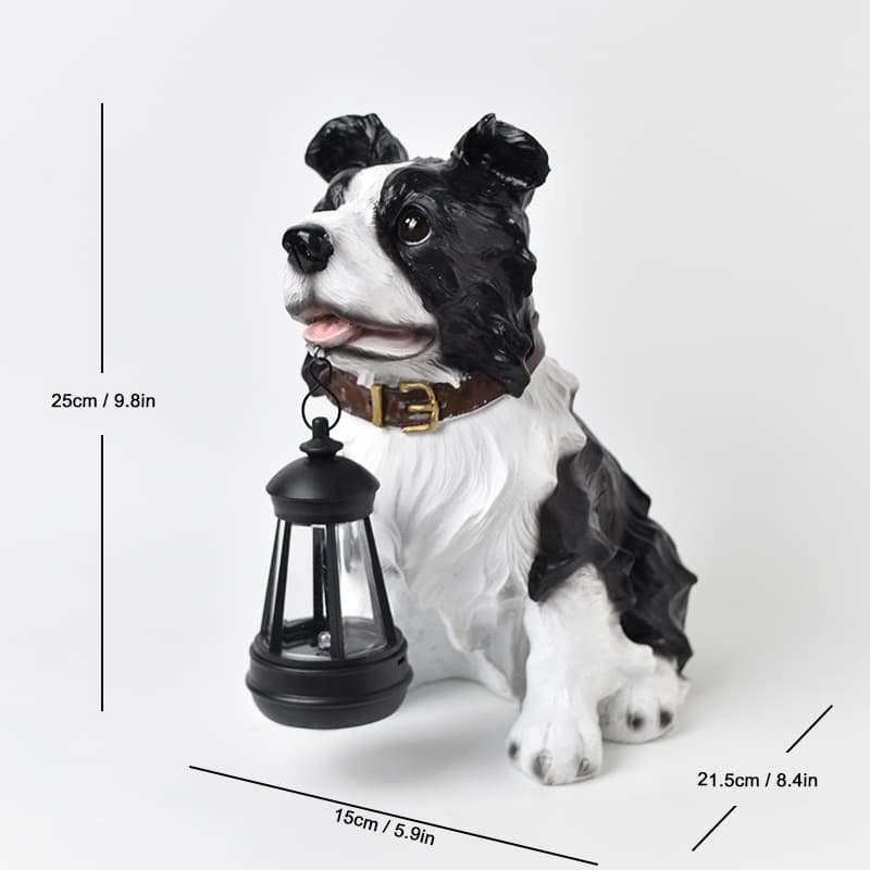 Solar Dog Garden Statue with Lantern Waterproof Resin Puppy Ornament