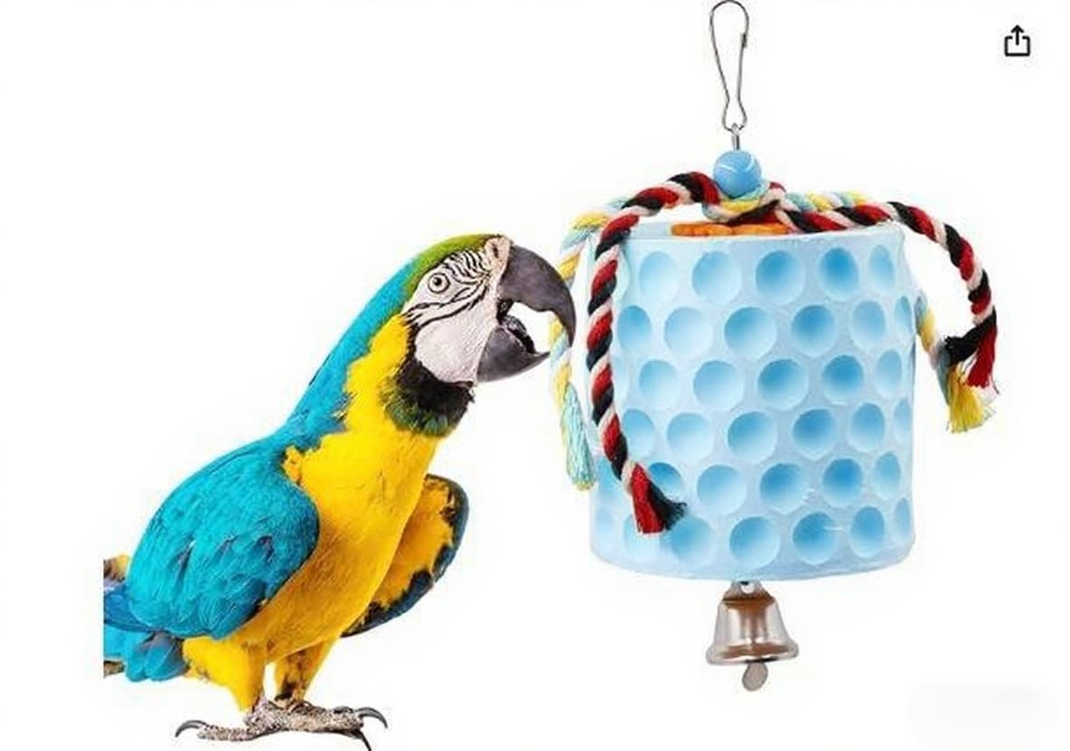 2-Pack Blue Hanging Bird Chew Toy with Bell and Rope, Ideal for Parrots