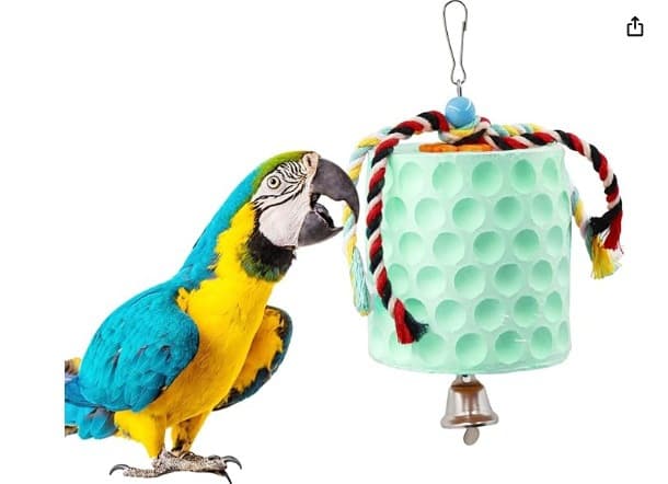 2-Pack Green Hanging Bird Chew Toy with Bell and Rope, Ideal for Parrots