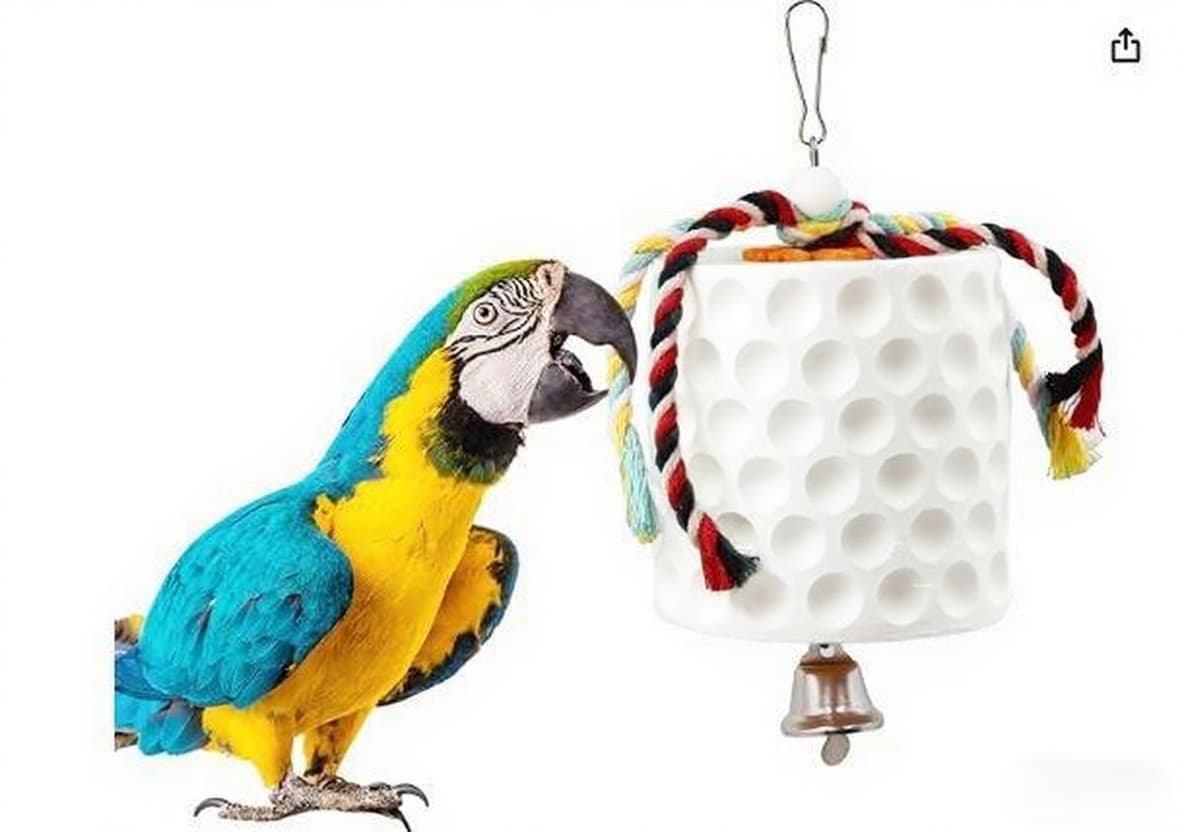 2-Pack White Hanging Bird Chew Toy with Bell and Rope, Ideal for Parrots