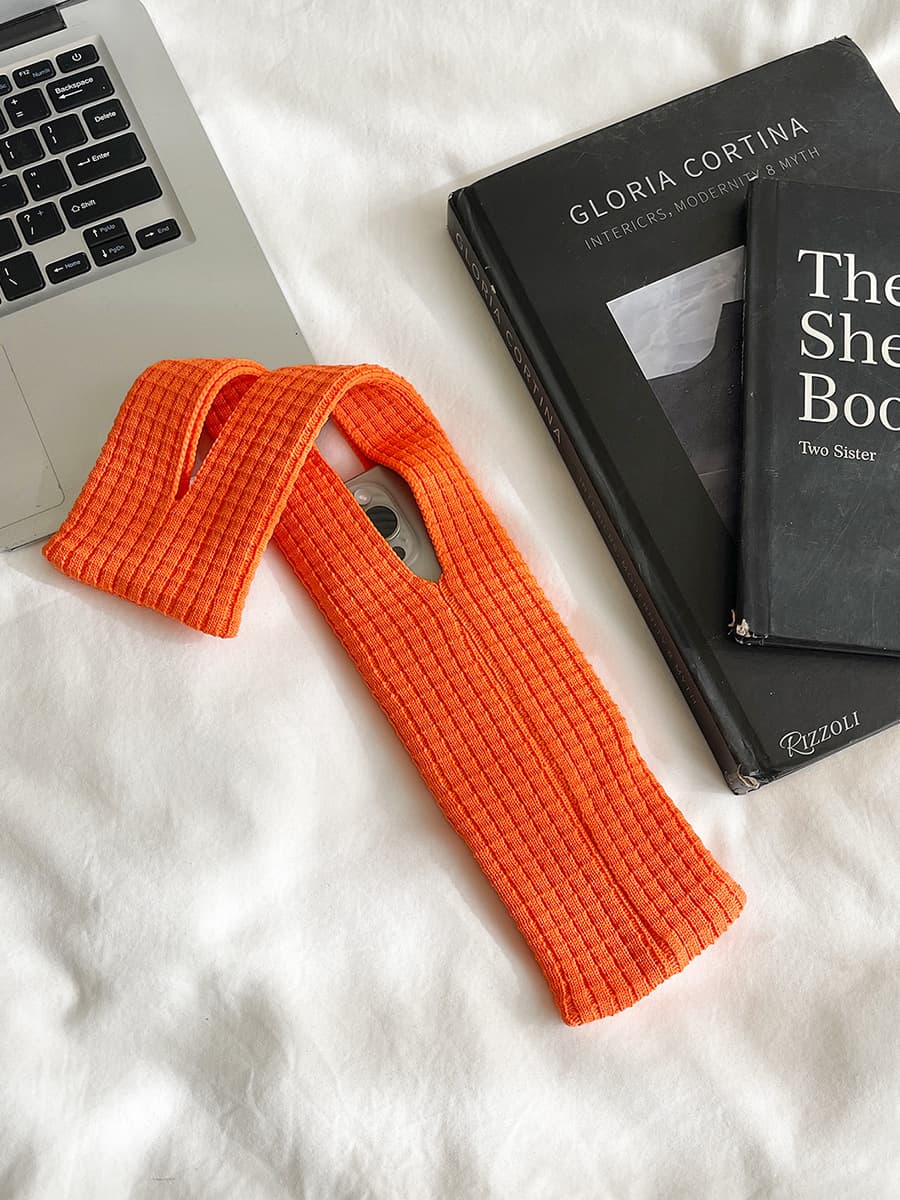 Orange High-Elastic Knit Short Phone Sling Bag - Compact Streetwear