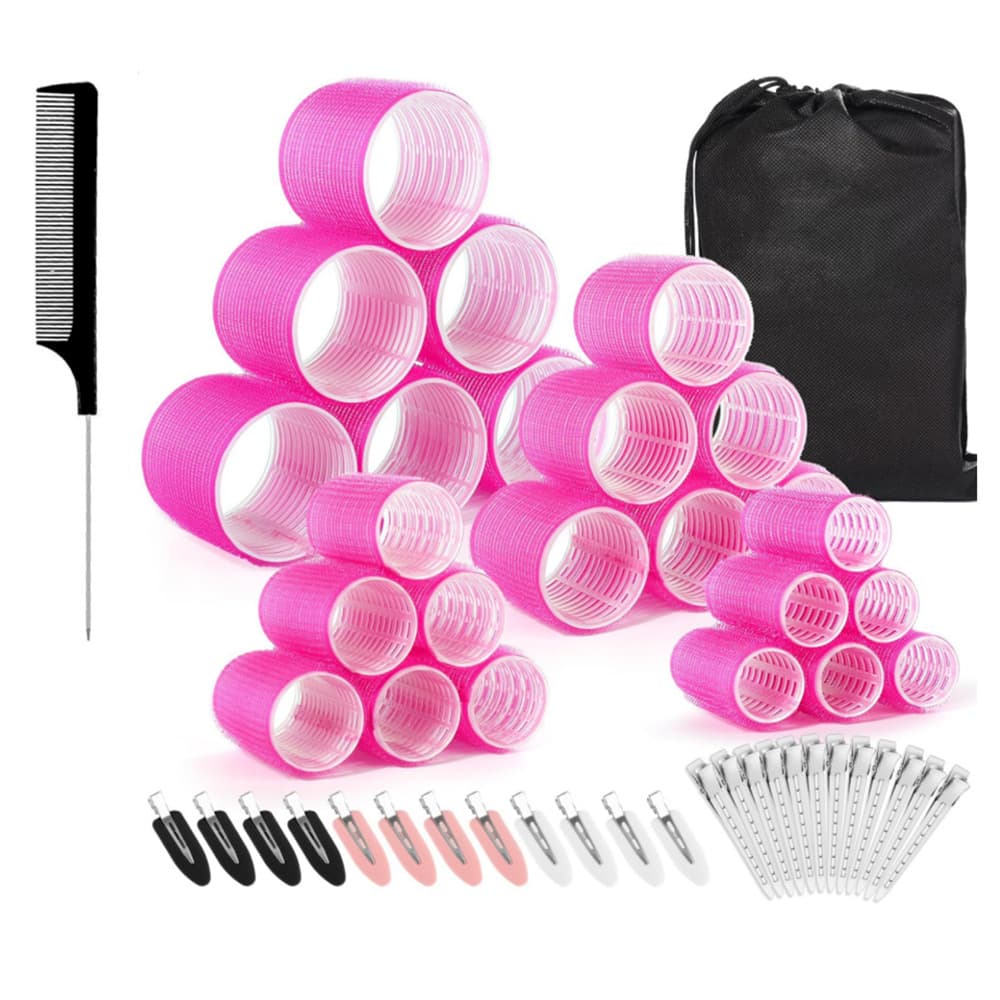 Rose red 50-Piece Pink Plastic Hair Rollers Set - Rose Red 50 Hair