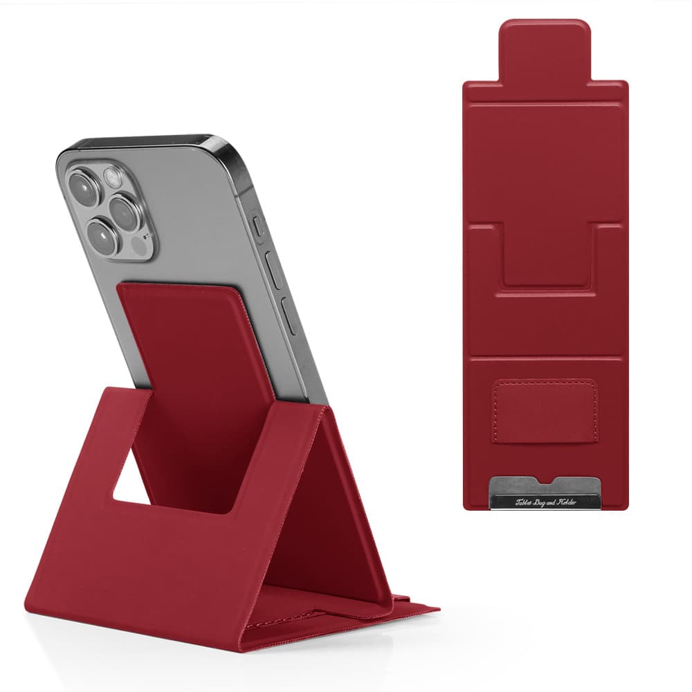 2-PCS Red Portable Foldable Phone Stand with Card Holder - Compact Desktop