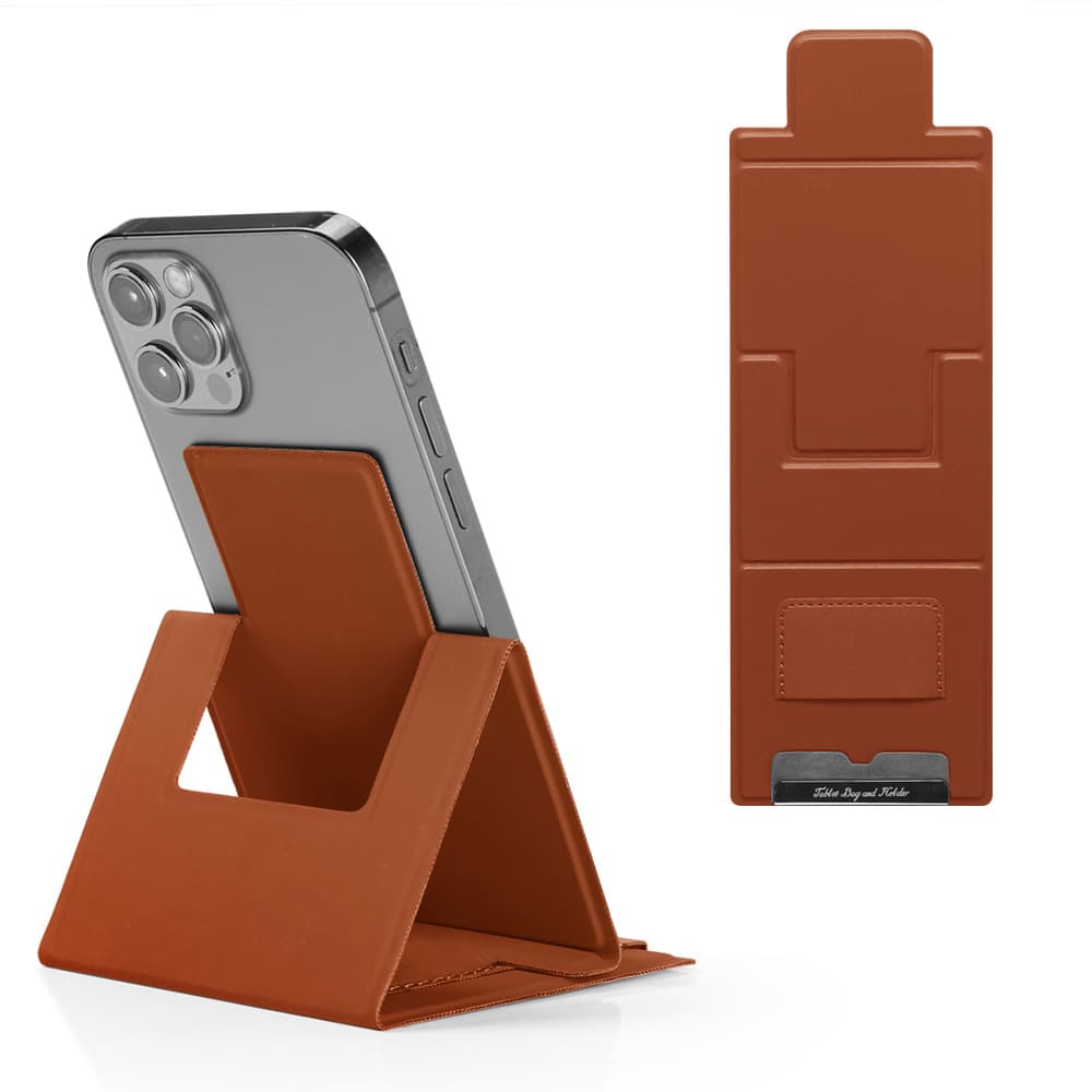 2-PCS Brown Portable Foldable Phone Stand with Card Holder - Compact Desktop