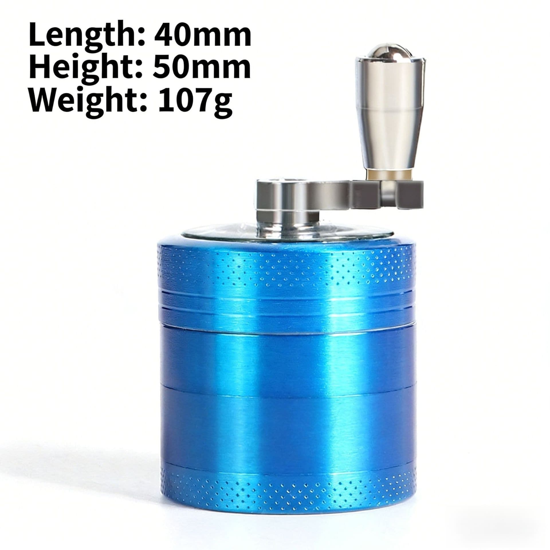 Blue 40mm Zinc Alloy 4-Layer Hand-Crank Grinder - Compact Metal Spice & Herb