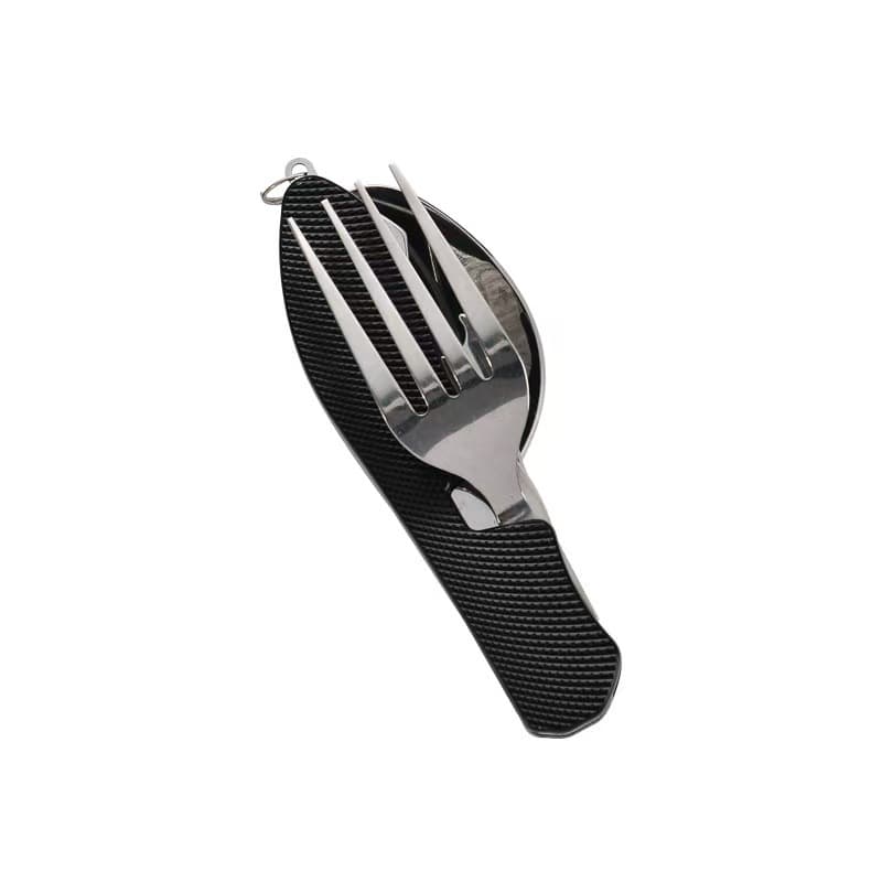 2-PCS Black Stainless Steel Folding Cutlery Set - Compact 3-in-1 Knife