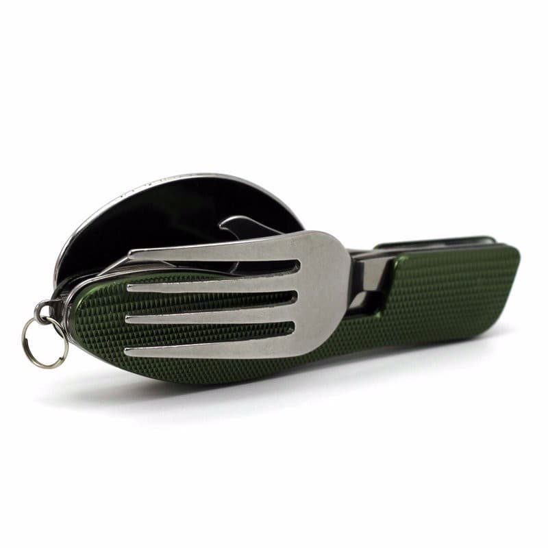 2-PCS Green Stainless Steel Folding Cutlery Set - Compact 3-in-1 Knife