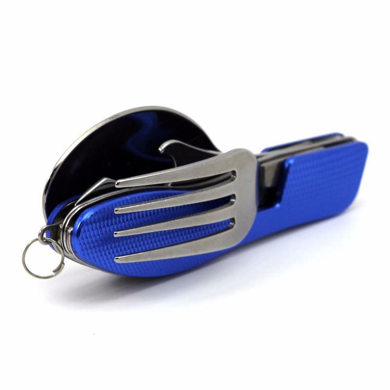 2-PCS Blue Stainless Steel Folding Cutlery Set - Compact 3-in-1 Knife, Fork