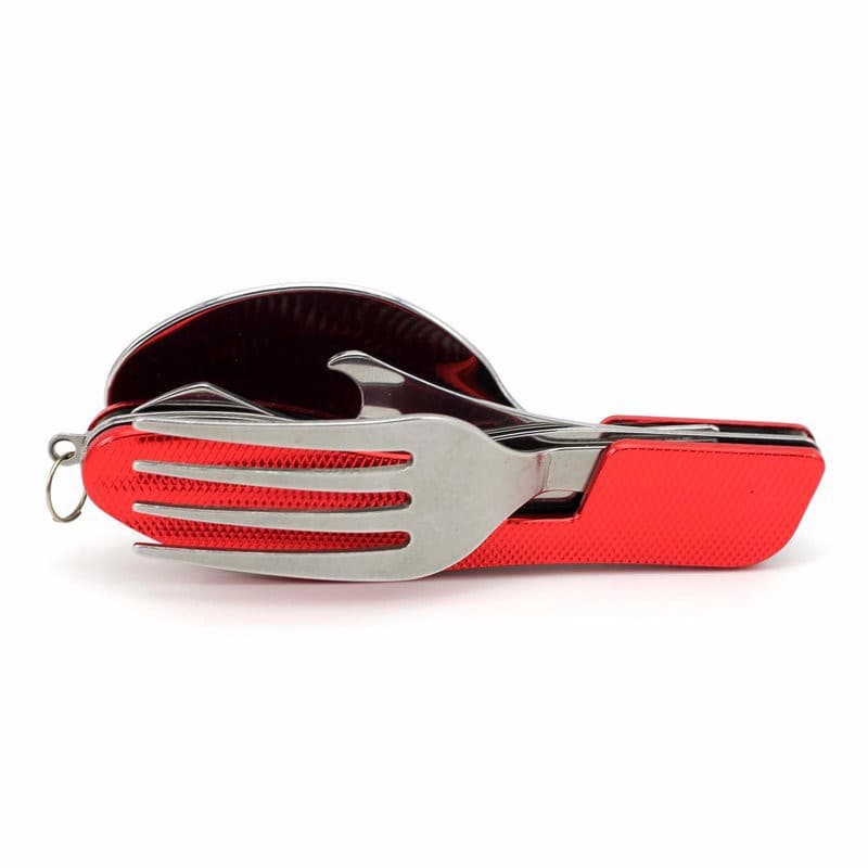 2-PCS Red Stainless Steel Folding Cutlery Set - Compact 3-in-1 Knife, Fork