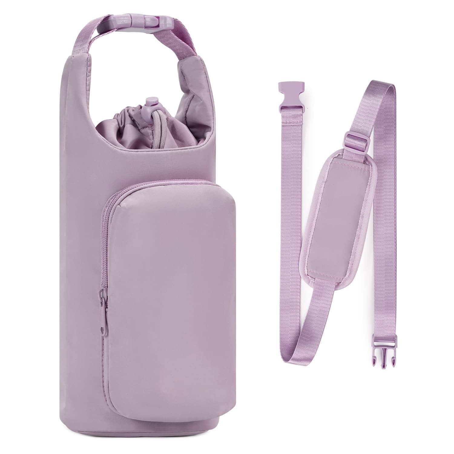 Purple Insulated Water Bottle Carrier with Shoulder Strap - Portable Sleeve