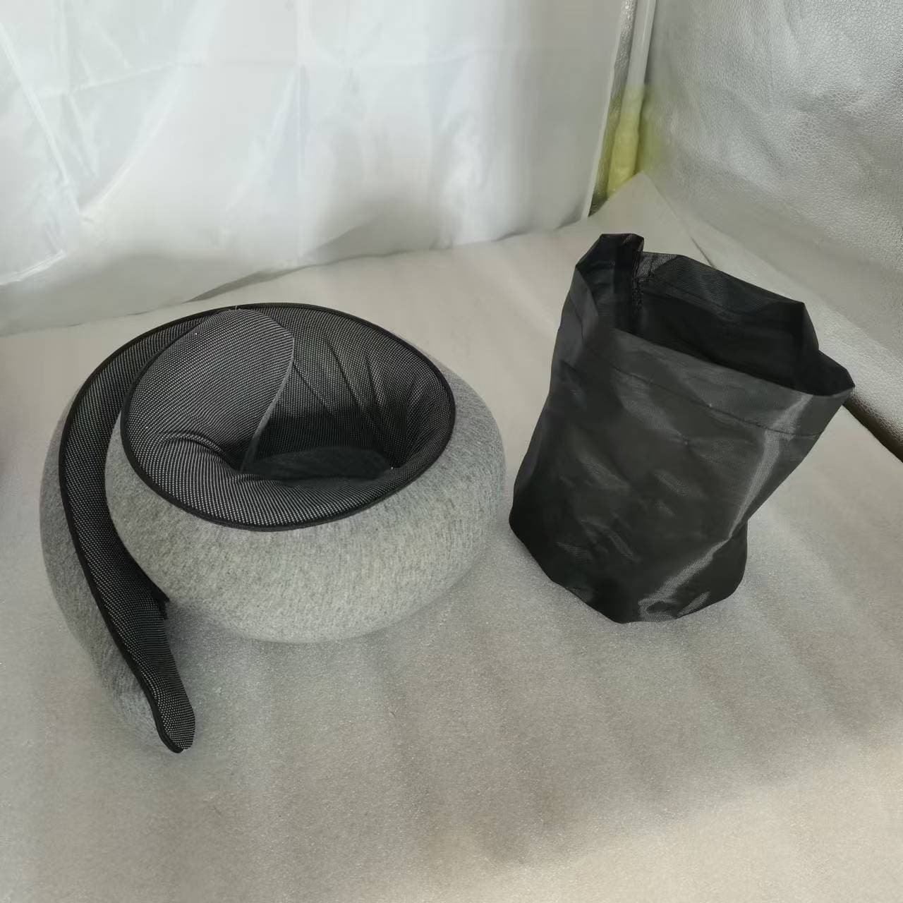 Memory Foam Travel Neck Pillow 360 Support Adjustable Snail Shape - Grey
