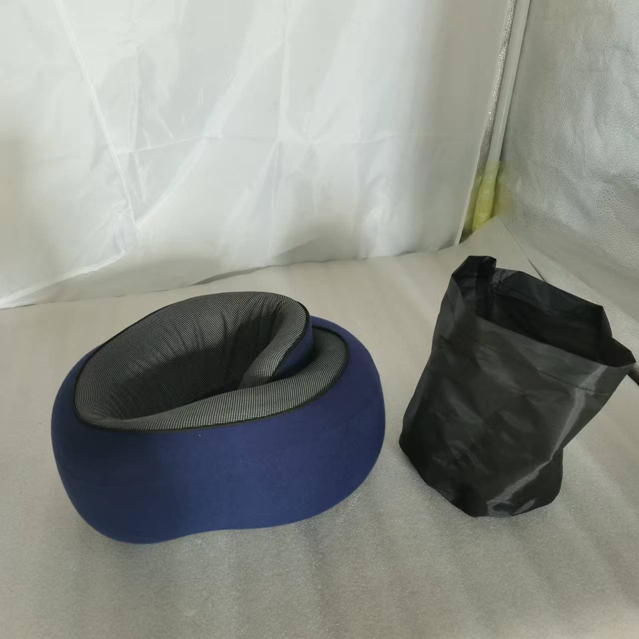 Memory Foam Travel Neck Pillow 360 Support Adjustable Snail - Navy Blue