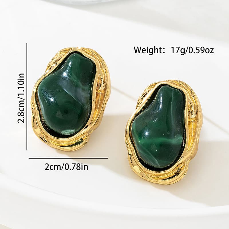 A Pair of Vintage Baroque Statement Earrings - Chunky Gold - Light Green