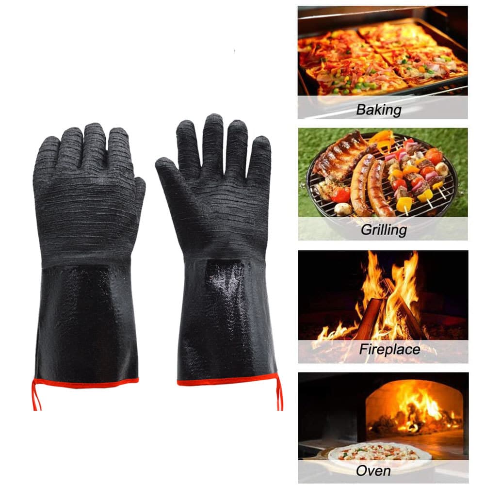 16 Inch Neoprene Heat-Resistant BBQ Gloves - Waterproof & Oil Proof - Black