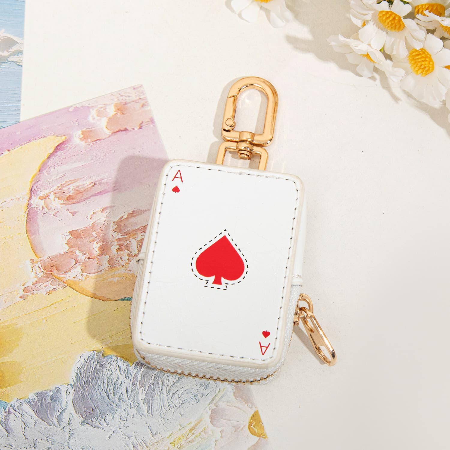 Ace of Hearts Mini Pouch Keychain PU Leather Coin Purse Earphone Case Bag