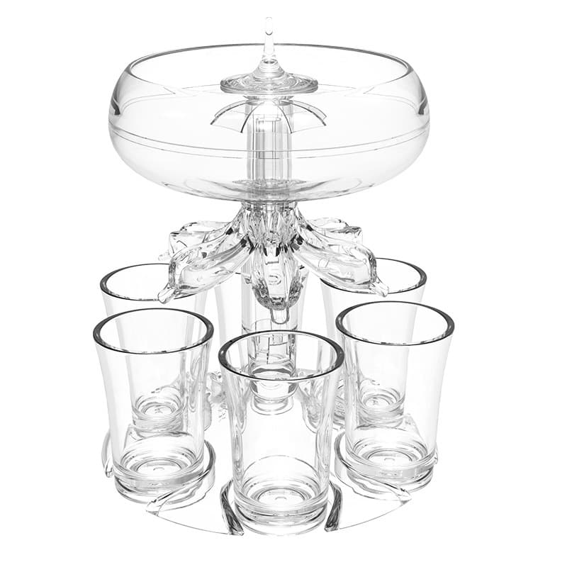 6-Shot Glass Dispenser and Holder Set Clear Acrylic Spirit Pourer Caddy