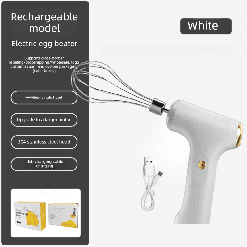 Compact Electric Handheld Egg Whisk Multi-Function Automatic Cream - White