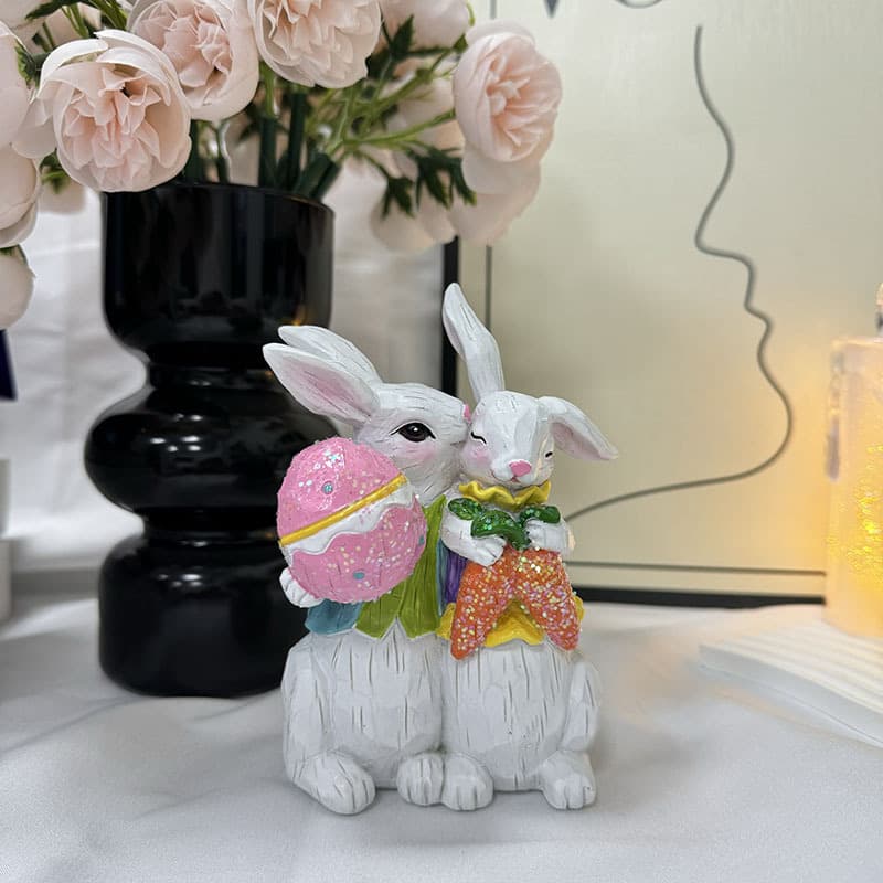 Easter Bunny & Carrot Figurine Set - Rabbit Couple Indoor Home Decoration