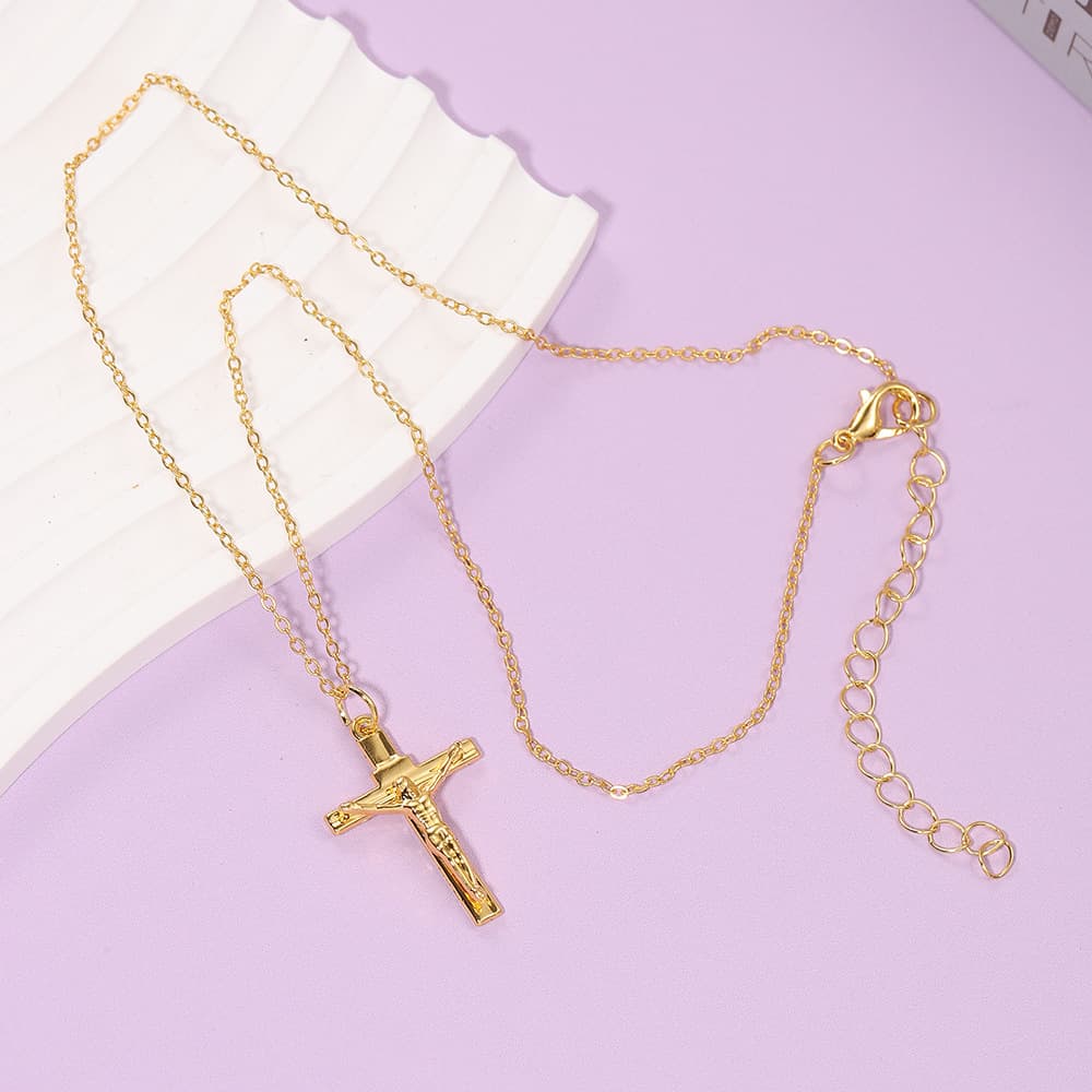 Gold Minimalist Cross Pendant Necklace - Unisex Urban Style Zinc Alloy