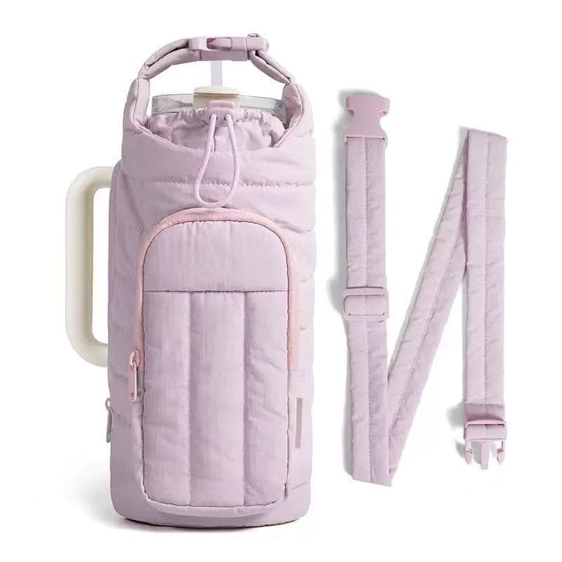 Purple Nylon Quilted Insulated Water Bottle Bag for 18-64oz Flask