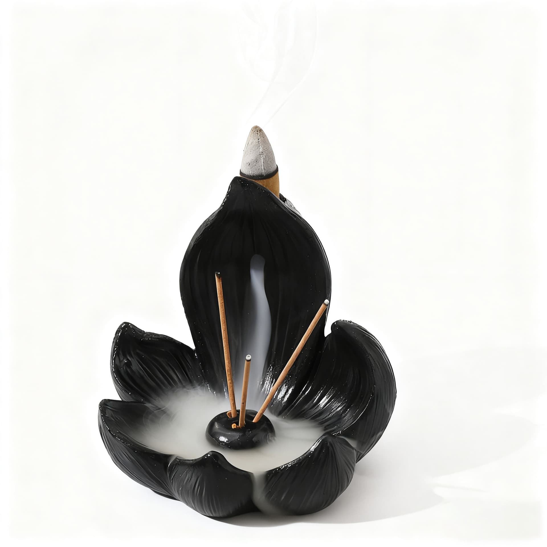 Black Zen Lotus Waterfall Backflow Aroma Diffuser - Resin Craft