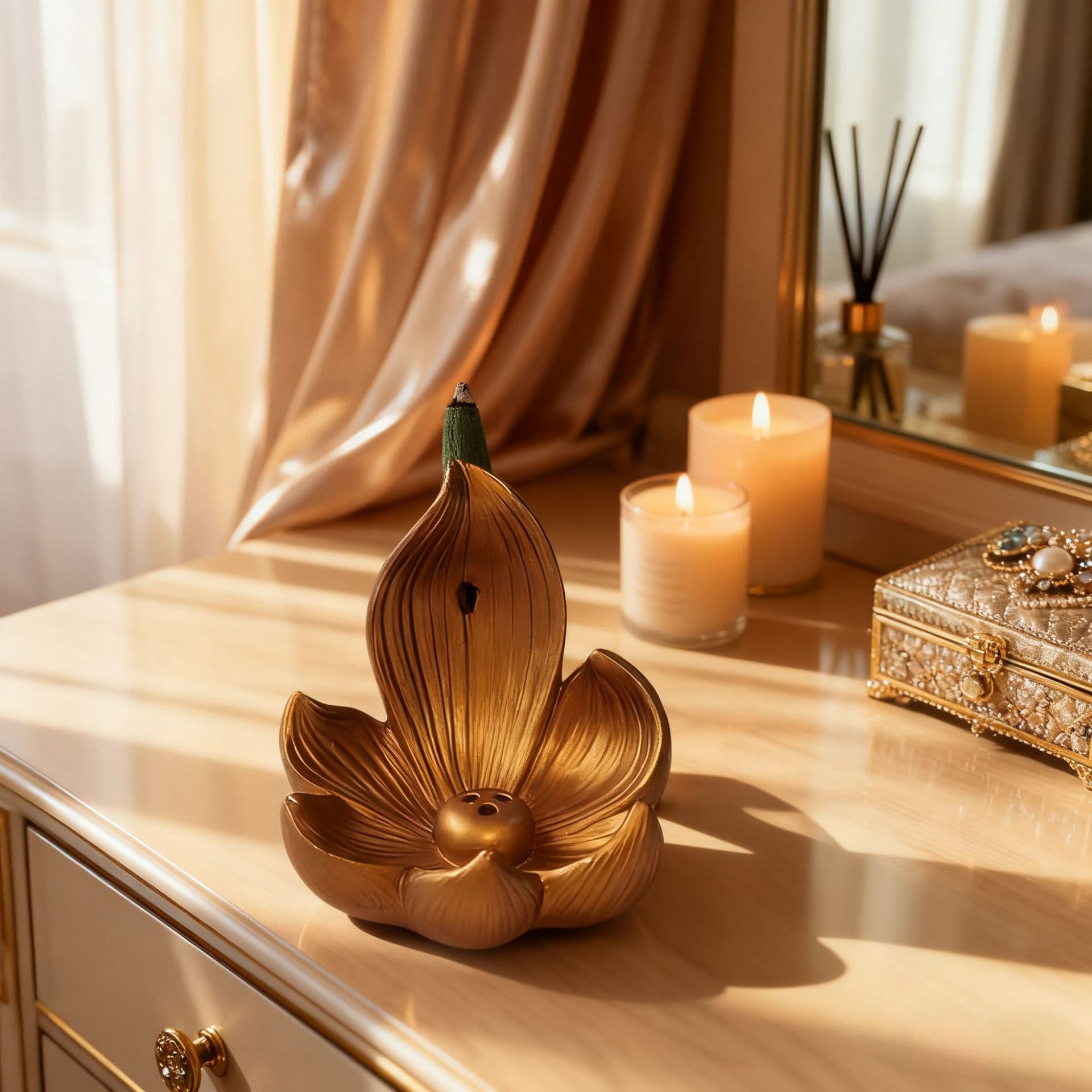 Gold Zen Lotus Waterfall Backflow Aroma Diffuser - Resin Craft