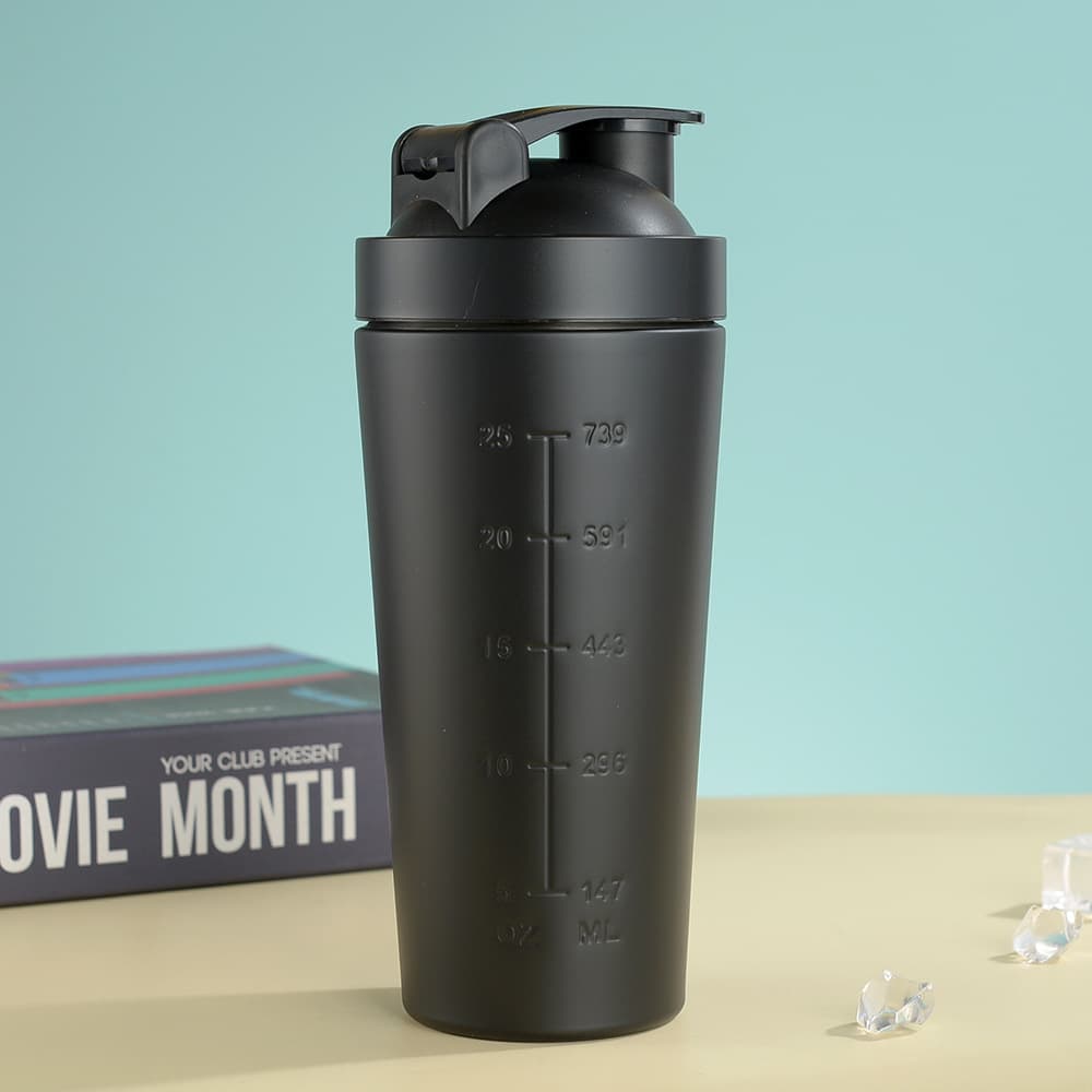 Black 750 ml Stainless Steel Protein Shaker Bottle - BPA-Free Metal Mixer