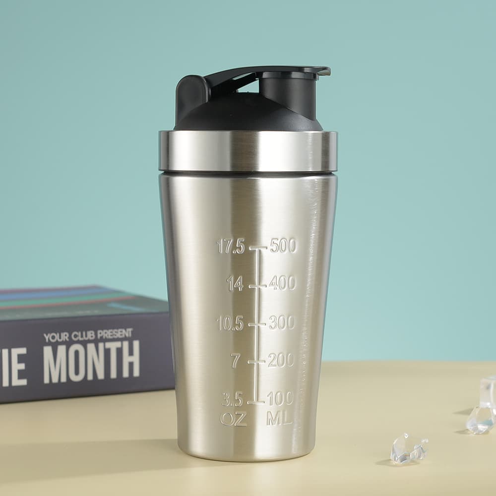 Silver 500 ml Stainless Steel Protein Shaker Bottle - BPA-Free Metal Mixer