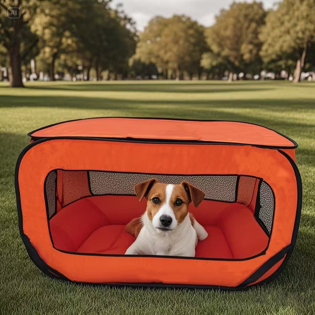 Red Instant Pop-Up Foldable 4-Sided Pet Playpen & Car Crate - Breathable
