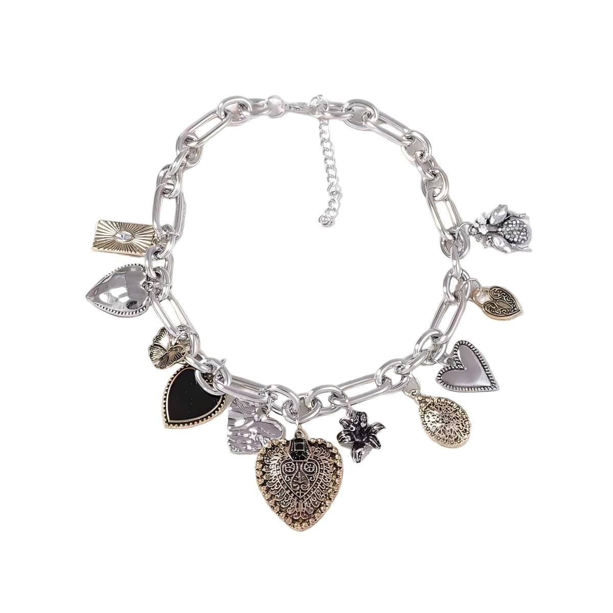 European and American Statement Exaggerated Heart & Floral - Silver