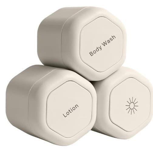 3-Piece Beige Magnetic Travel Capsules - Leak-Proof & TSA-Friendly Cosmetic