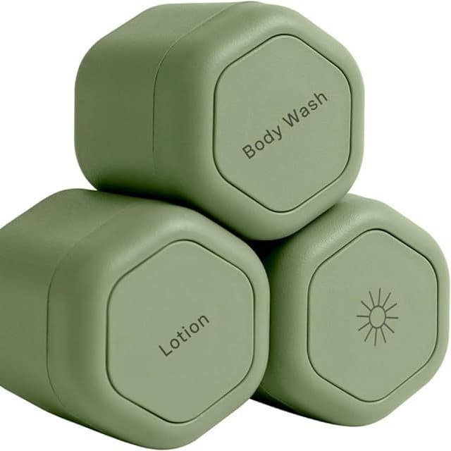3-Piece Green Magnetic Travel Capsules - Leak-Proof & TSA-Friendly Cosmetic